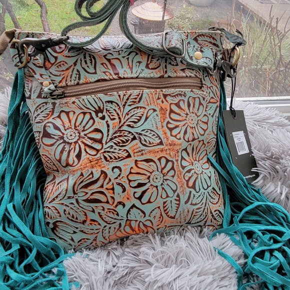 HAND TOOLED LEATHER FRINGE PURSE BY MYRA BAG - Picture 5 of 5